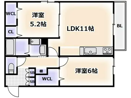 WISTERIA三信(2LDK/2階)の間取り写真