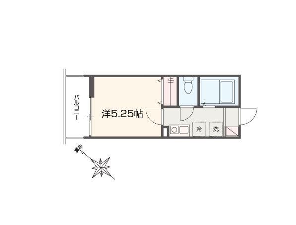 メルラス桜ヶ丘(1K/2階)の間取り写真