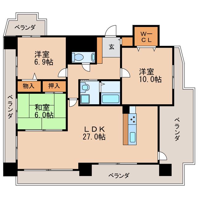 サムティイースト白壁(3LDK/12階)の間取り写真
