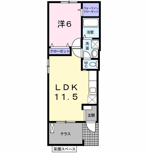 エンテラス池内 B(1LDK/1階)の間取り写真