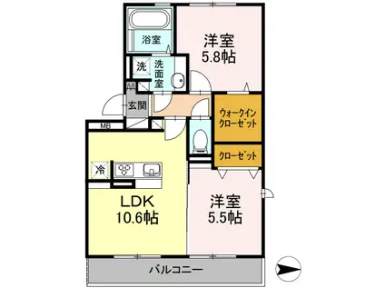 メロンハウスII(2LDK/2階)の間取り写真