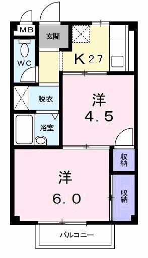 エルディム介良(2K/2階)の間取り写真