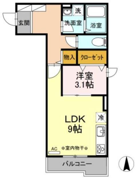 ノワール・エ・ブラン(1LDK/2階)の間取り写真