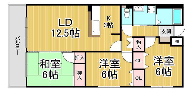 コンフォート南野(3LDK/3階)の間取り写真