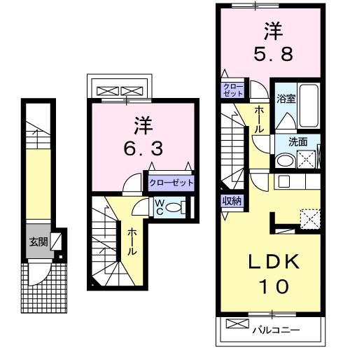 リベリテⅡ(2LDK/2階)の間取り写真