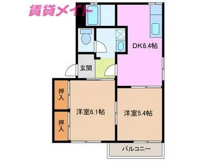 サンライズ21 B(2DK/2階)の間取り写真