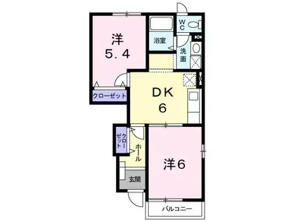 ベルハイツ・むつみ A(2DK/1階)の間取り写真