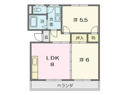 ハイツ朝日ヶ丘(2LDK/2階)の間取り写真