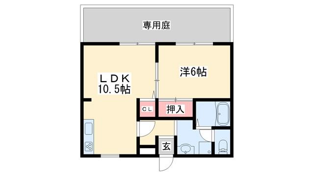 ブルックハイツB棟(1LDK/1階)の間取り写真