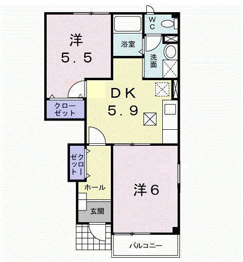 ディアコート弐番館(2DK/1階)の間取り写真
