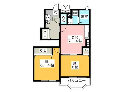 カルム ヴィラS(2DK/1階)の間取り写真