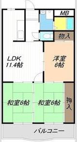 ハーバーグランドハイツ杉浦(3LDK/3階)の間取り写真