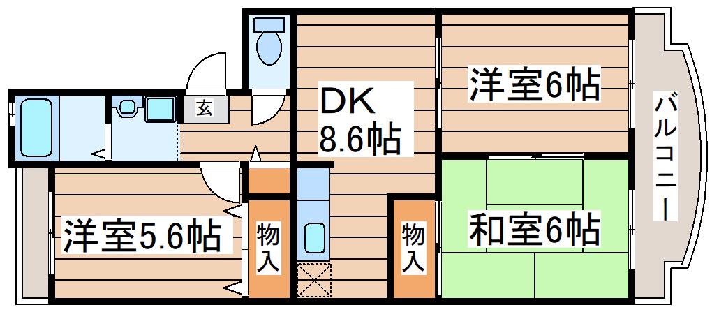 ミリリアント遠見塚(3DK/1階)の間取り写真