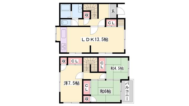 メゾネット松東(3LDK/1階)の間取り写真
