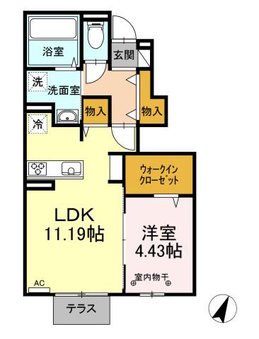 ルージュ吉野ヶ里(1LDK/1階)の間取り写真