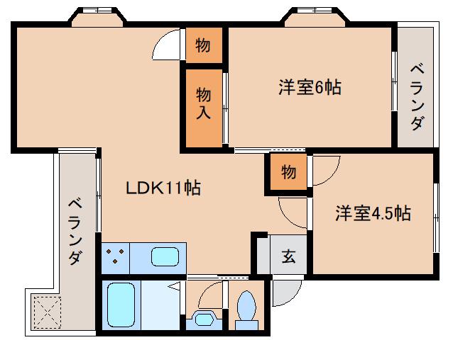 ロイヤルハイツ仲川(2LDK/2階)の間取り写真
