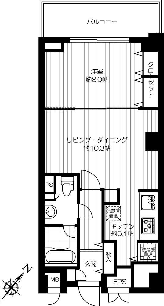 グラマシー恵比寿(1LDK/4階)の間取り写真