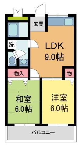 シャトー樋之池(2DK/2階)の間取り写真