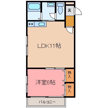 江戸屋ハイツA棟(1LDK/2階)の間取り写真