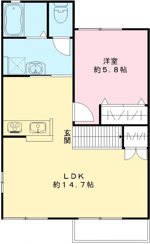 イーストビラA棟(1LDK/2階)の間取り写真
