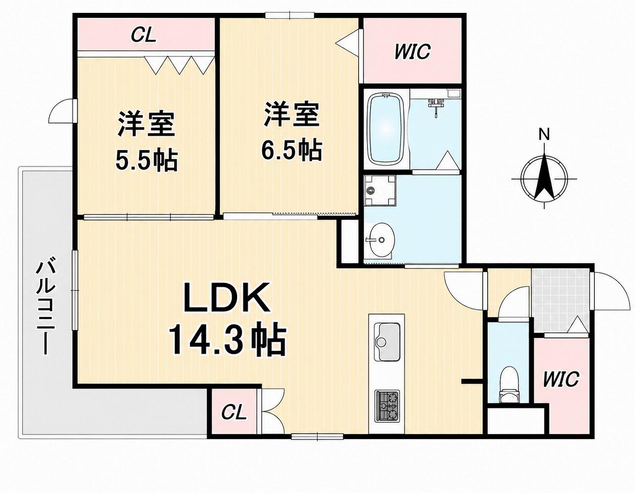 カシータ七ツ松(2LDK/2階)の間取り写真