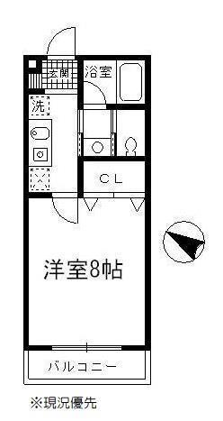 ハックベリーF棟(1K/2階)の間取り写真