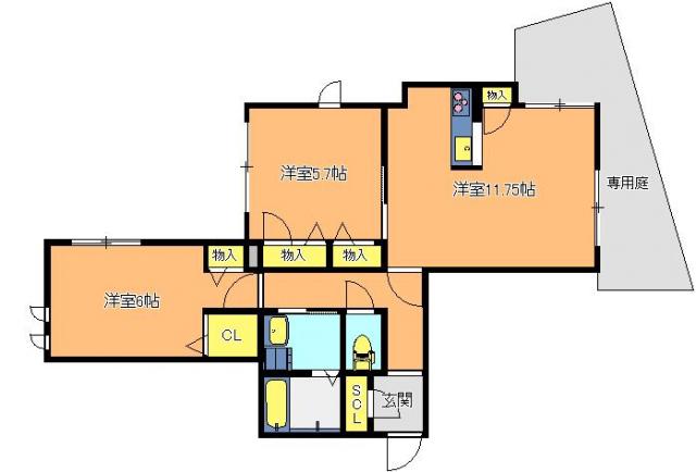 メゾンサンティエール(2LDK/1階)の間取り写真