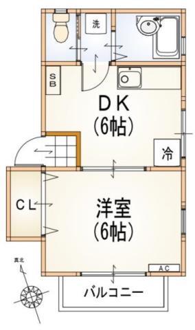 コスモスイレブン(1DK/2階)の間取り写真