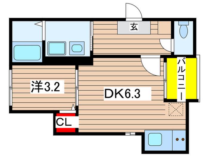 ハーモニーテラス前之輪(1DK/2階)の間取り写真