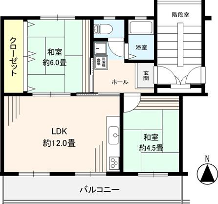 高洲第二団地(2LDK/2階)の間取り写真