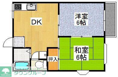 グリーンパーク根岸A棟(2DK/2階)の間取り写真