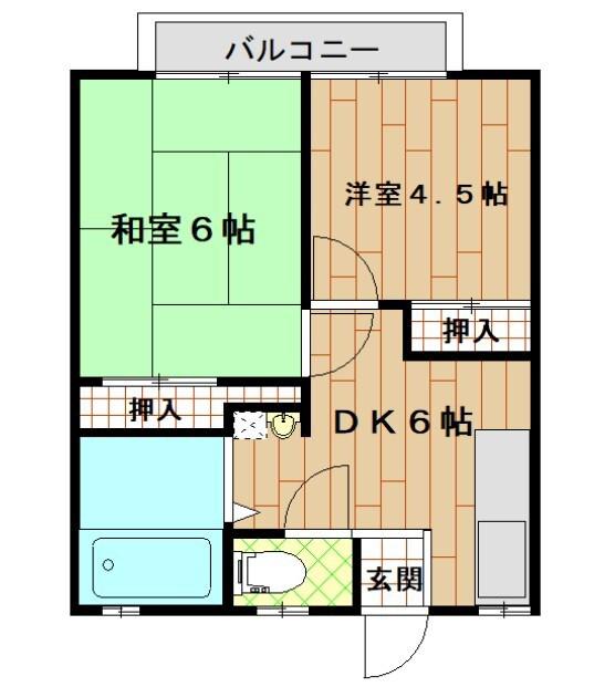 内谷ハイツB棟(2DK/2階)の間取り写真