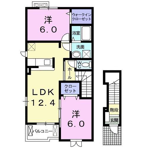 プリートカーサB(2LDK/2階)の間取り写真