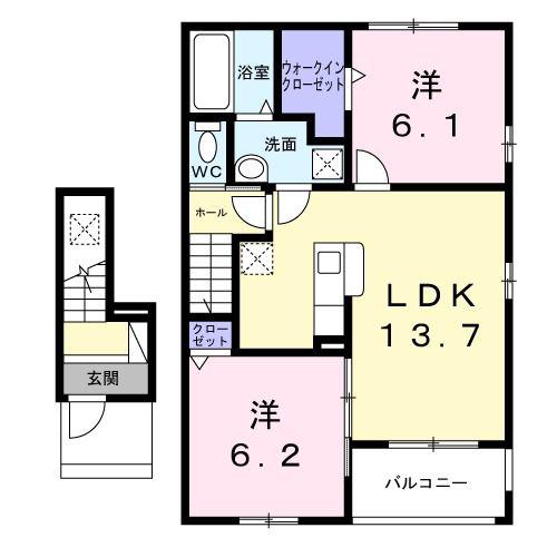 プラシード・ピアッツァ(2LDK/2階)の間取り写真