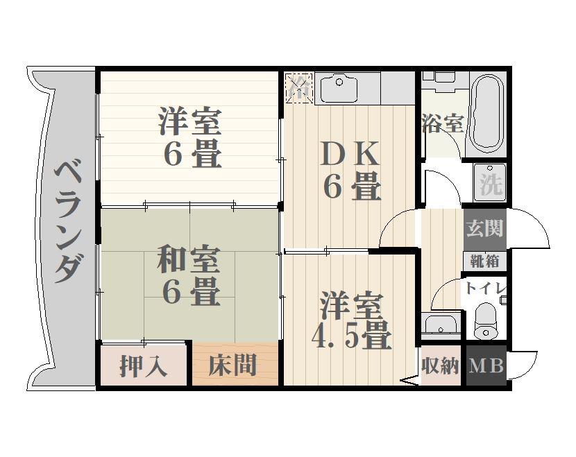 スカイパークマンション(3DK/8階)の間取り写真