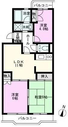 グリーンフィールド B棟(3LDK/3階)の間取り写真
