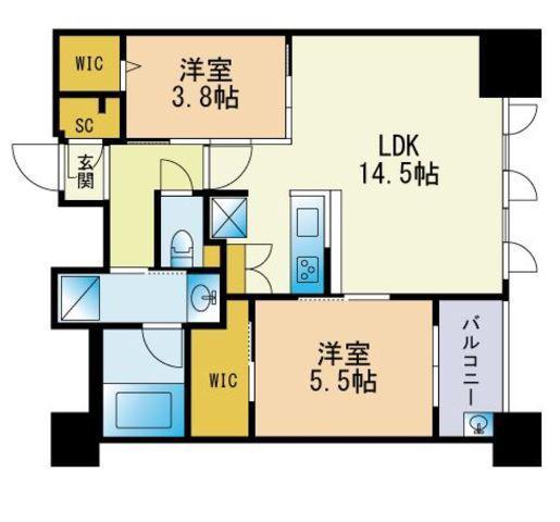 エンクレスト博多STYLE(2LDK/11階)の間取り写真