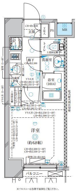 ディアレイシャス名古屋太閤通II(1K/2階)の間取り写真