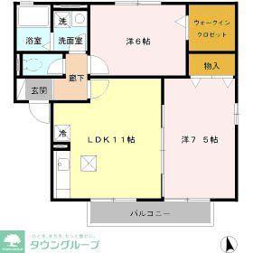 ウィルモアK II(2LDK/1階)の間取り写真