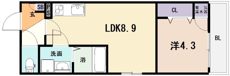 GRANDIR衣摺(1LDK/3階)の間取り写真