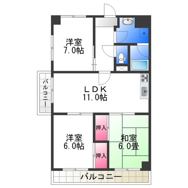 セラヴィ津久野(3LDK/4階)の間取り写真