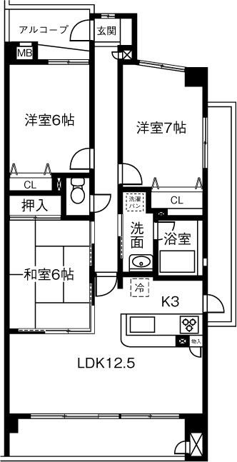 SUNSHINEKONOMIYA(3LDK/1階)の間取り写真