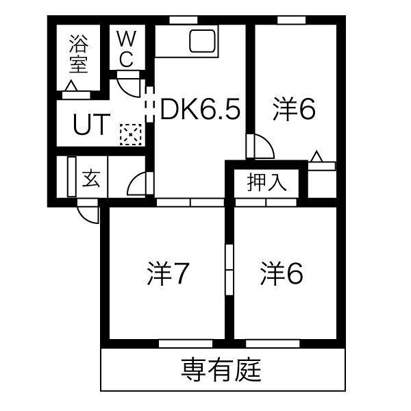 パークハイツ北洞C(3DK/1階)の間取り写真
