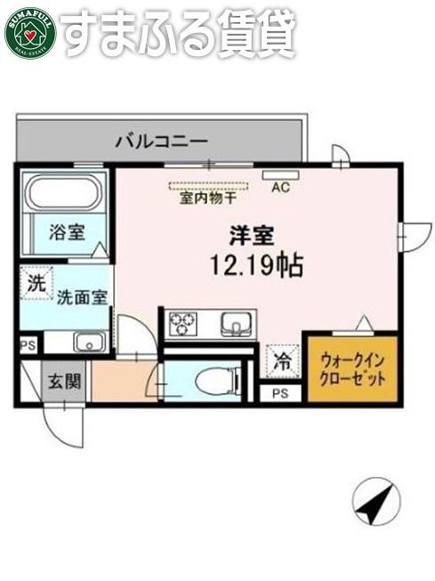 プライムヒル若松(ワンルーム/1階)の間取り写真
