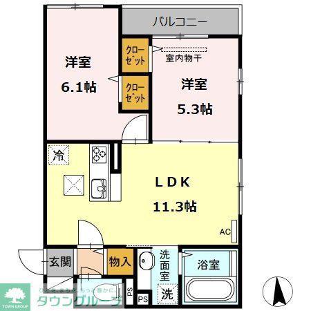 ウィンダムSK(2LDK/1階)の間取り写真