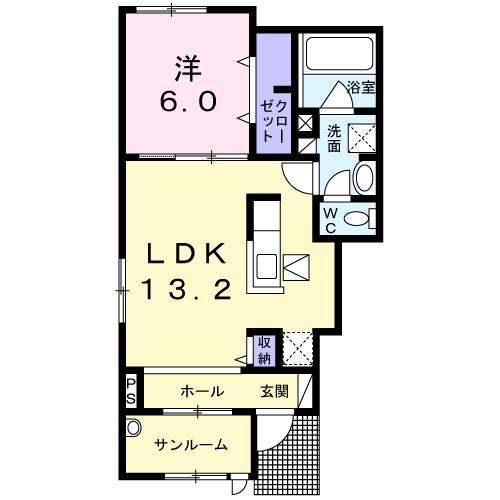 アーデント ブローテ檍 B(1LDK/1階)の間取り写真