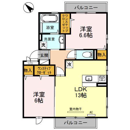 アオーラヌエボII(1LDK/2階)の間取り写真