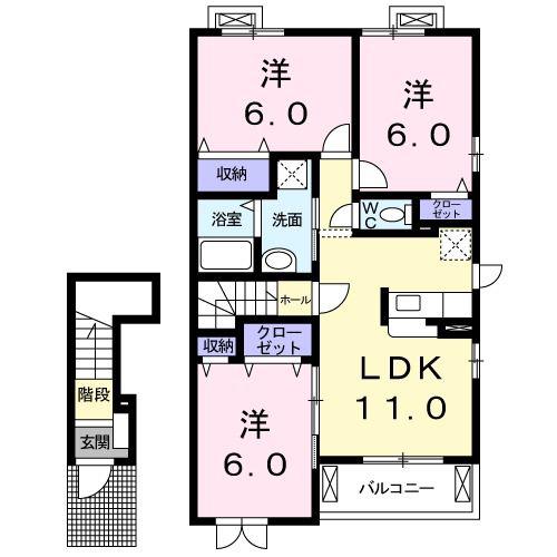 グリーンフォーレストII(3LDK/2階)の間取り写真