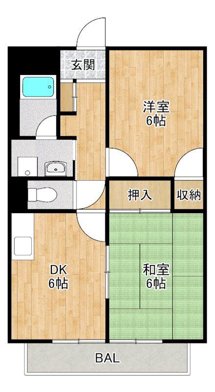 エクセル南天保B(2DK/1階)の間取り写真
