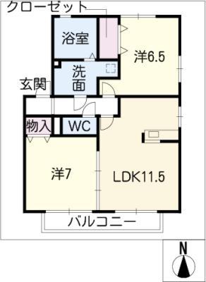 ラビニア(2LDK/1階)の間取り写真